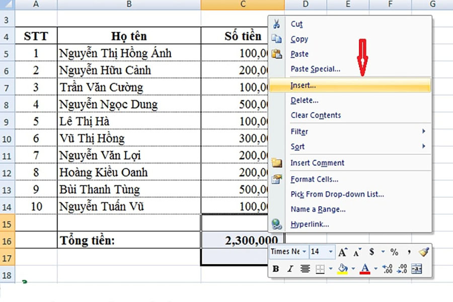 cach-them-dong-trong-excel