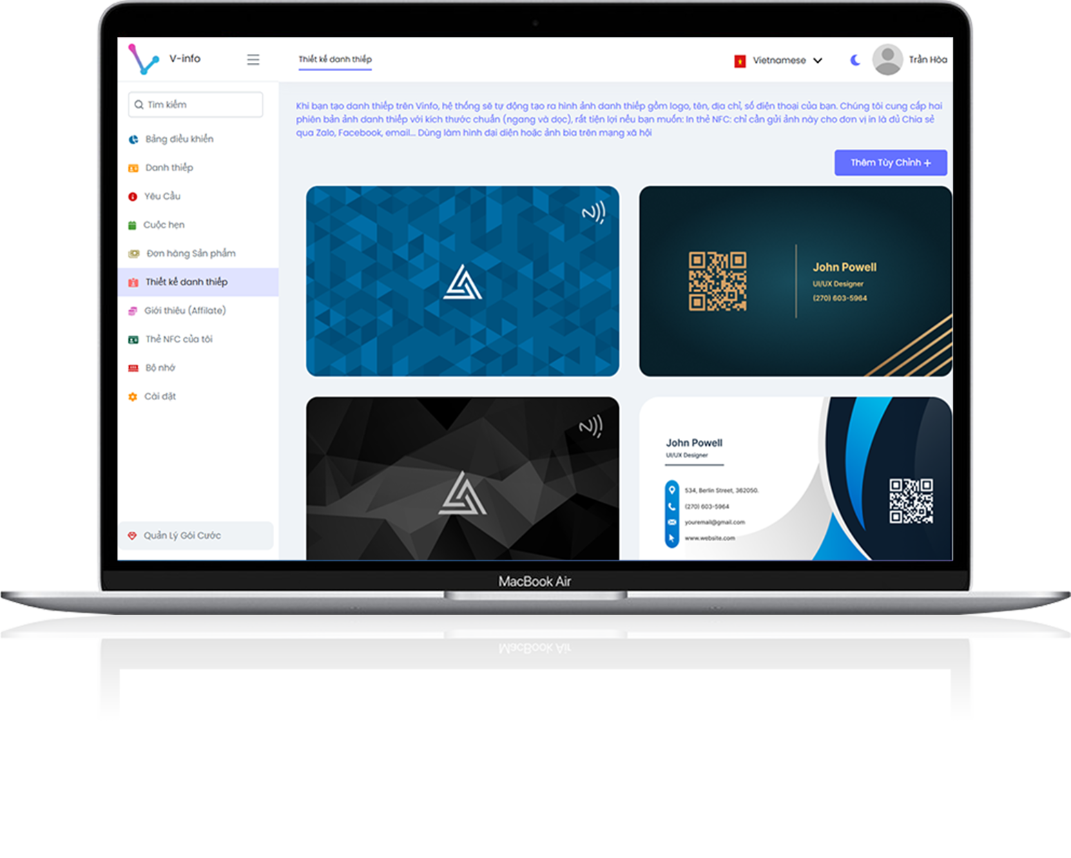 Dịch vụ thiết kế phần mềm danh thiếp, Card visit, QR code theo yêu cầu
