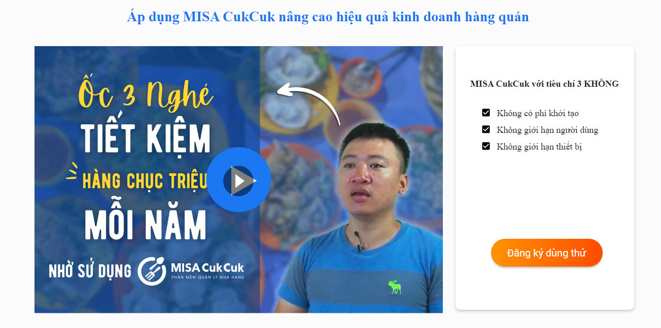 Phần mềm thu ngân nhà hàng MISA CukCuk