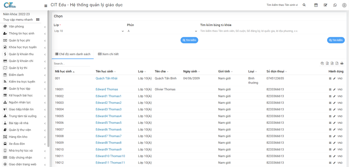 Phần mềm quản lý học sinh CIT Edu