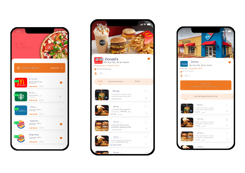 Mobile app quầy bếp thiết kế app nhà hàng