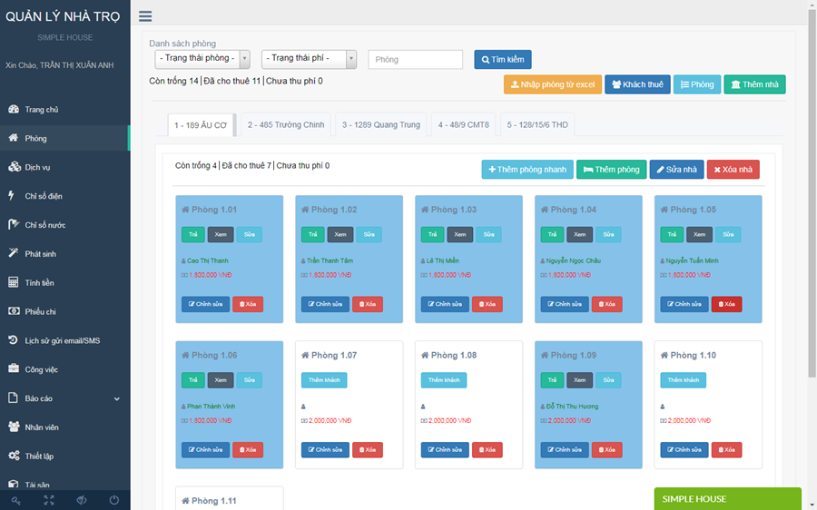 Phần mềm quản lý nhà trọ Simple House