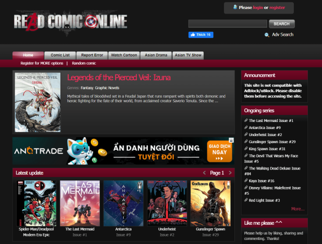 Web đọc truyện tranh tiếng Anh Read Comics Online