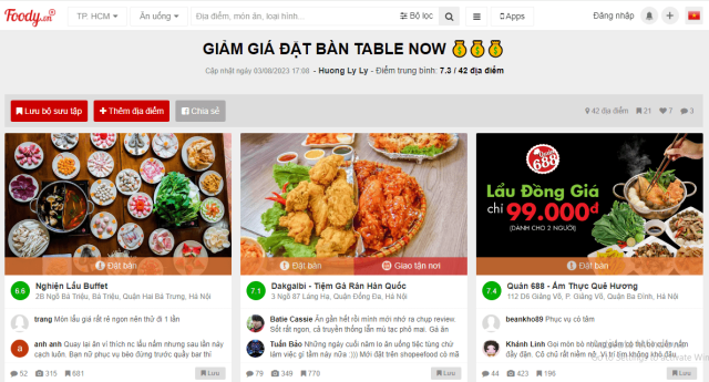 App đặt bàn nhà hàng