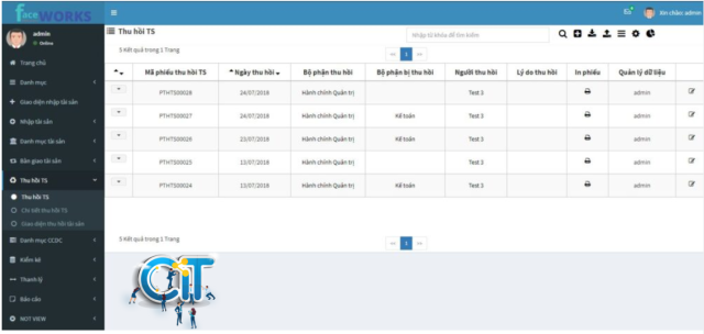 Giao diện phần mềm quản lý thiết bị it Faceworks